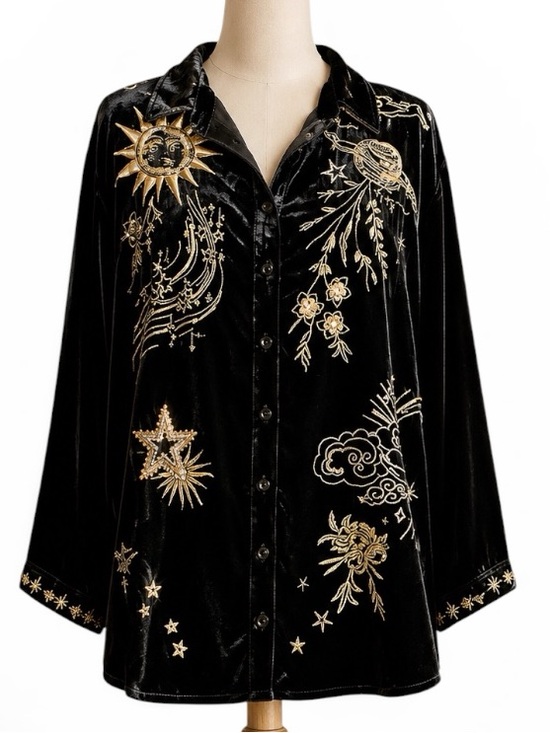 Johnny Was Tops - Johnny Was heavily embroidered celestial Miaora Velvet Kimono Shirt/Jacket NWT